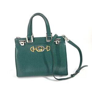 GUCCI Zumi Small GG 2WAY Bag Shoulder Bag Hand Bag Leather Green